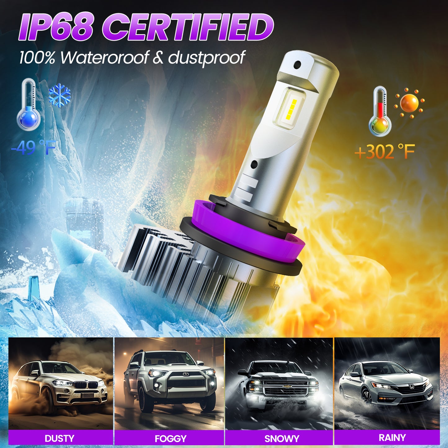 CARSPARKLE QL H11 Led Headlight Bulb 6000K Cool White 2025 Upgrade Chips 20000Lm 30W Plug & Play