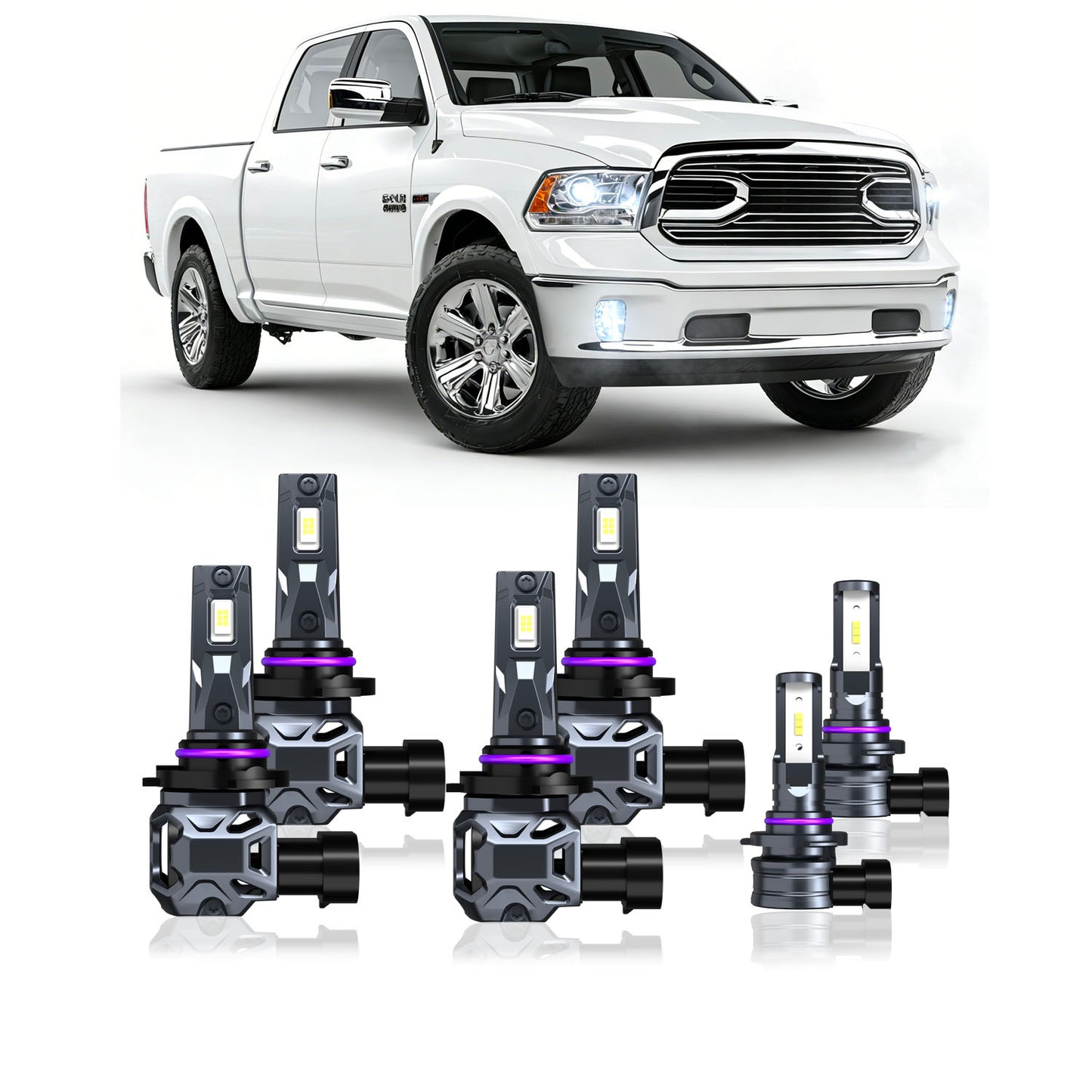 2013-2015 Ram 1500 Complete LED Headlight & Fog Light Upgrade Kit | High Beam, Low Beam & Fog Combo (6-Pack)
