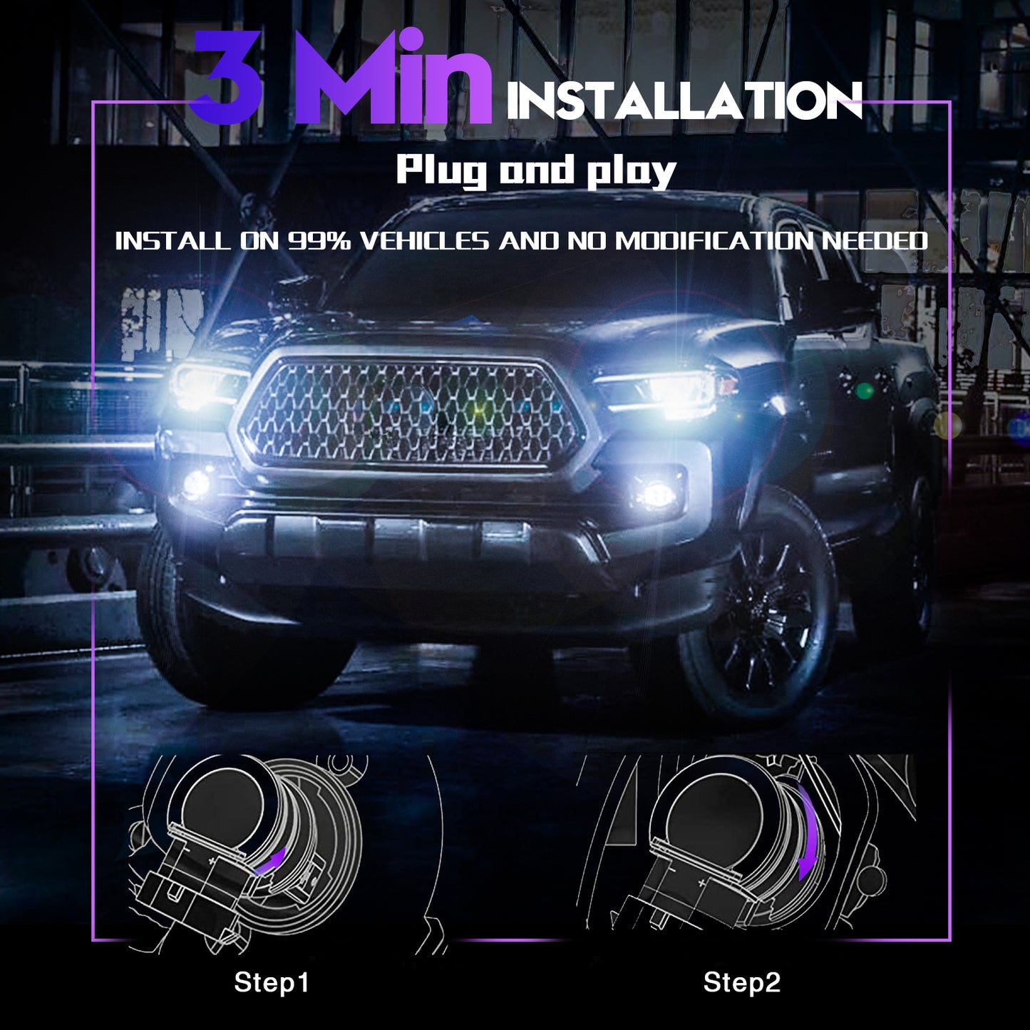 CARSPARKLE Q2 9005 Led Headlight Bulb 6000K Cool White Mini Size 20000Lm 20W Plug & Play