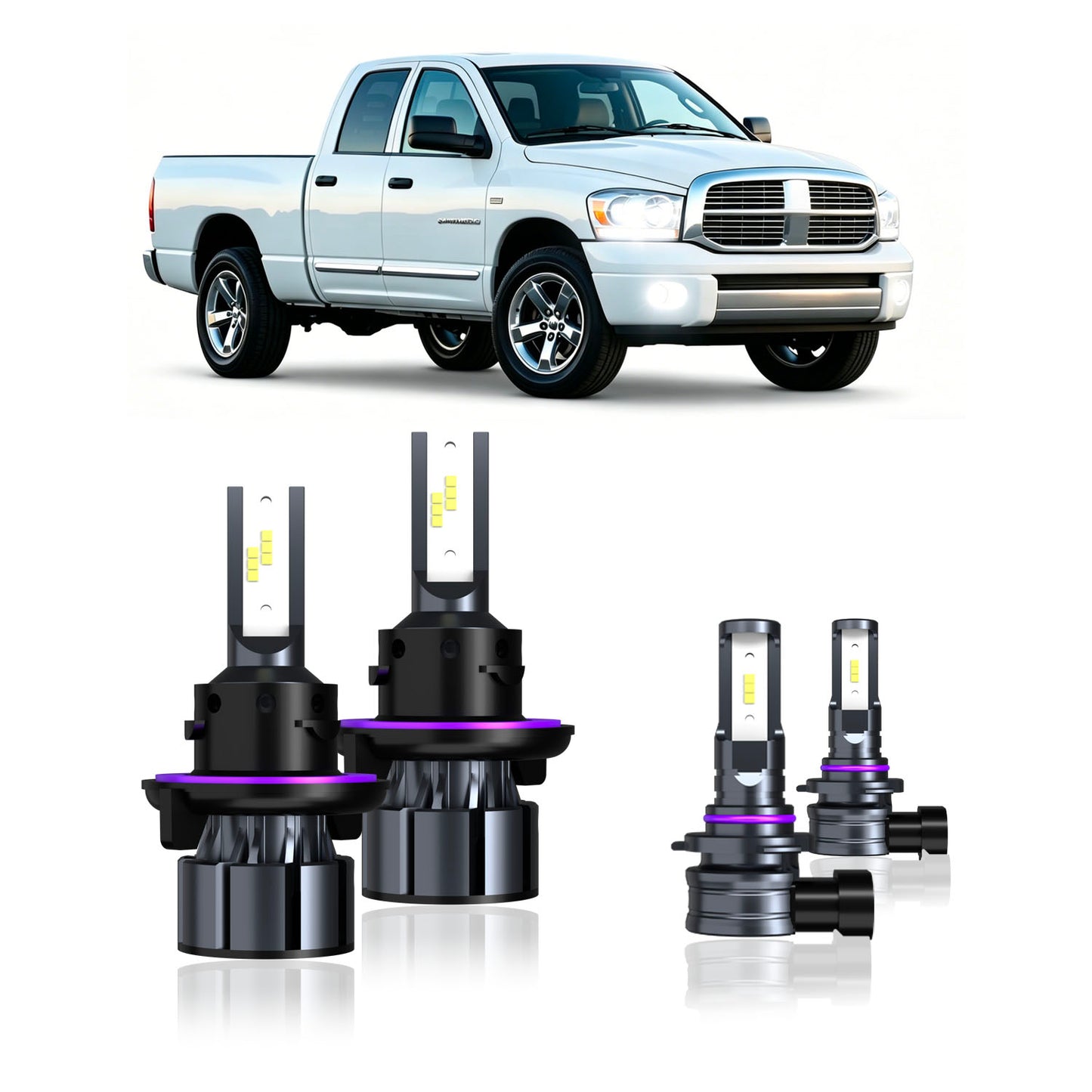 2006-2008 Dodge Ram 1500 2500 3500 Complete LED Headlight & Fog Light Upgrade Kit | High Beam, Low Beam & Fog Combo (4-Pack)