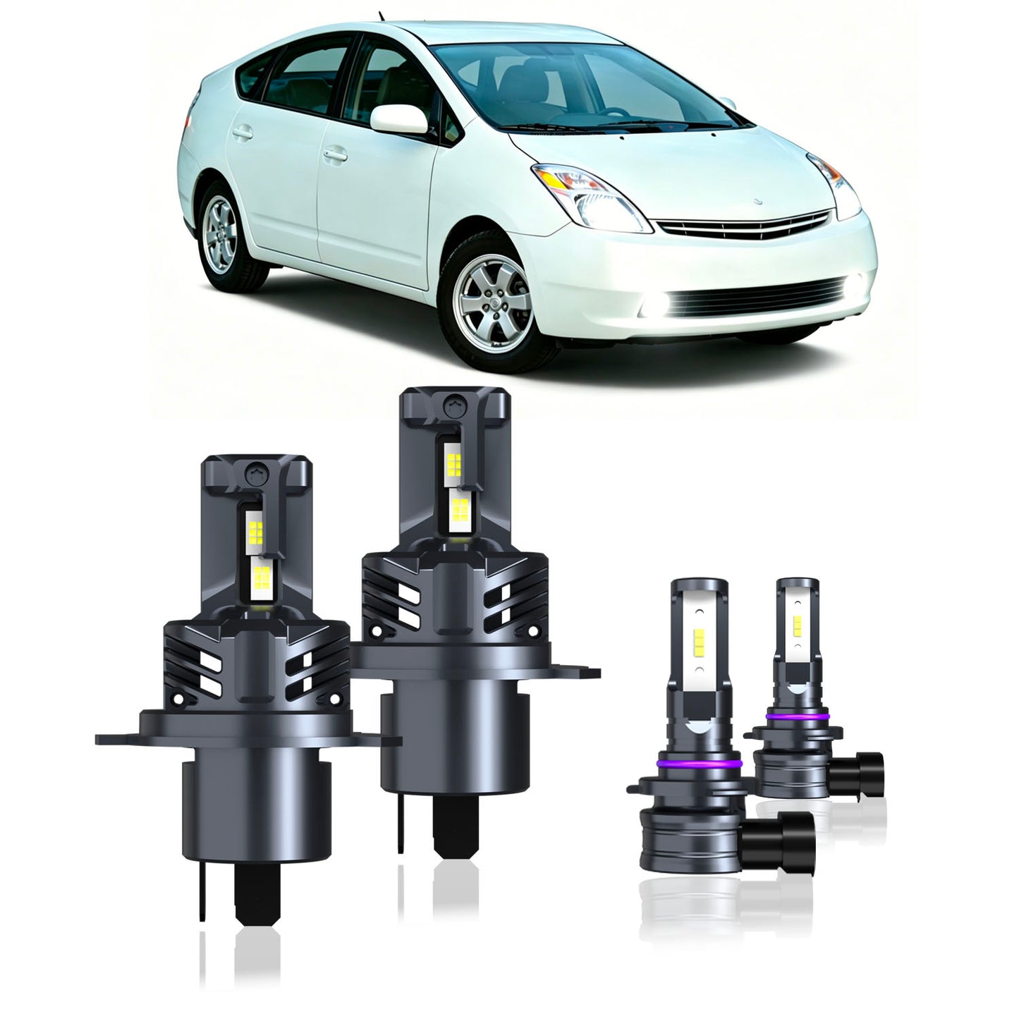 2004-2009 Toyota Prius Complete LED Headlight & Fog Light Upgrade Kit | High Beam, Low Beam & Fog Combo (4-Pack）