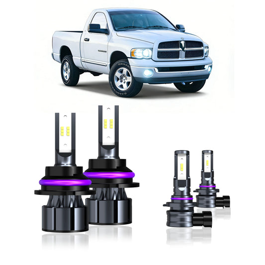 2002-2005 Dodge Ram 1500 Complete LED Headlight & Fog Light Upgrade Kit | High Beam, Low Beam & Fog Combo (4-Pack）