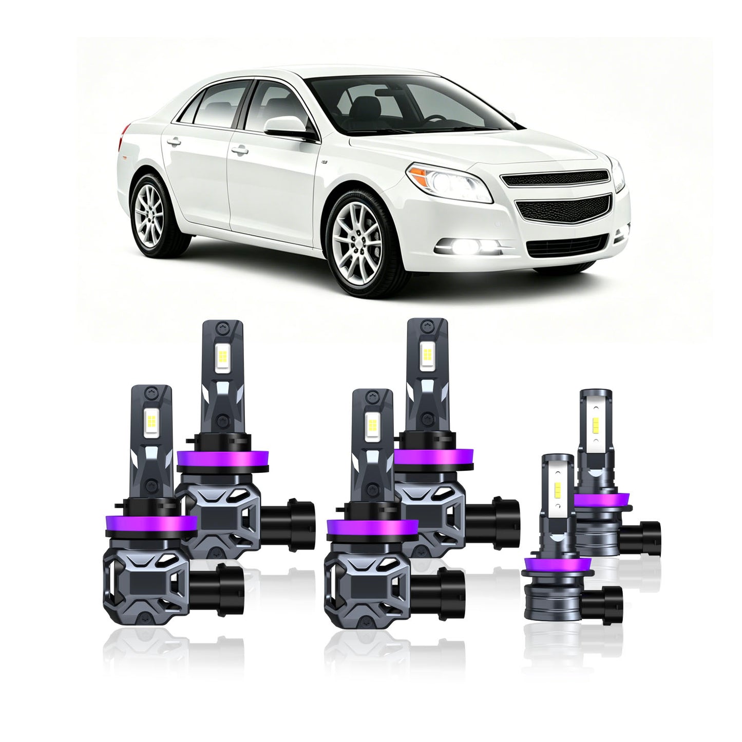 2006-2012 Chevy Malibu Complete LED Headlight & Fog Light Upgrade Kit | High Beam, Low Beam & Fog Combo (6-Pack）（副本）