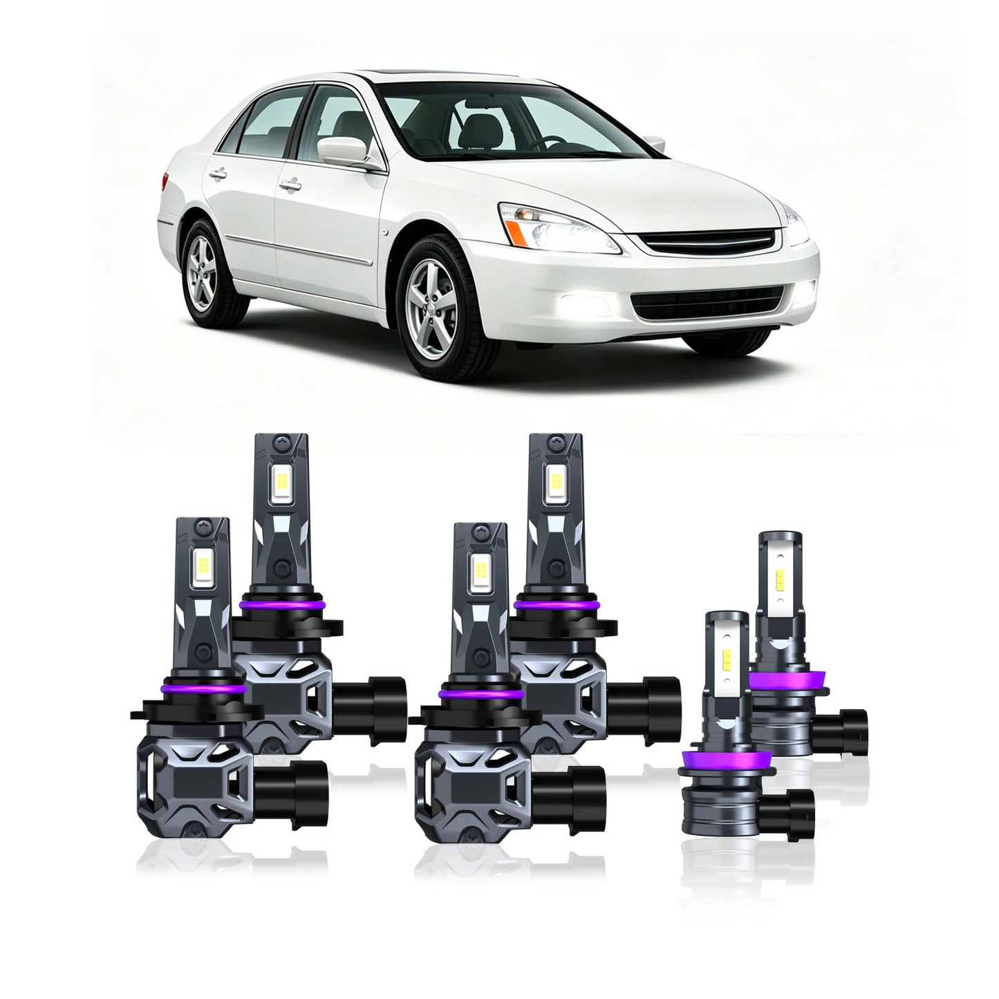 2006-2011 Honda Accord Complete LED Headlight & Fog Light Upgrade Kit | High Beam, Low Beam & Fog Combo (6-Pack）
