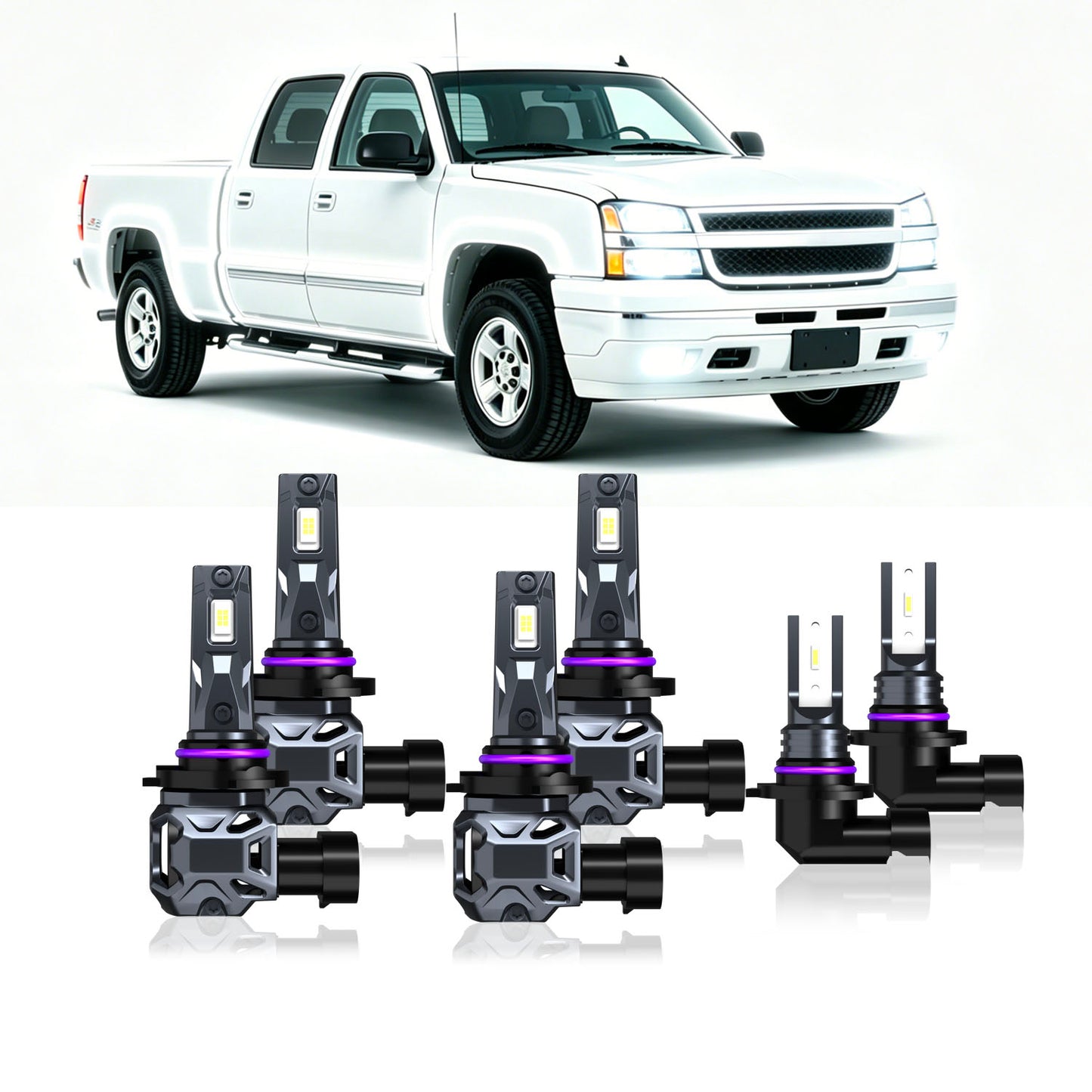 2003-2006 Chevy Silverado 1500 2500HD 3500HD Complete LED Headlight & Fog Light Upgrade Kit | High Beam, Low Beam & Fog Combo (6-Pack）