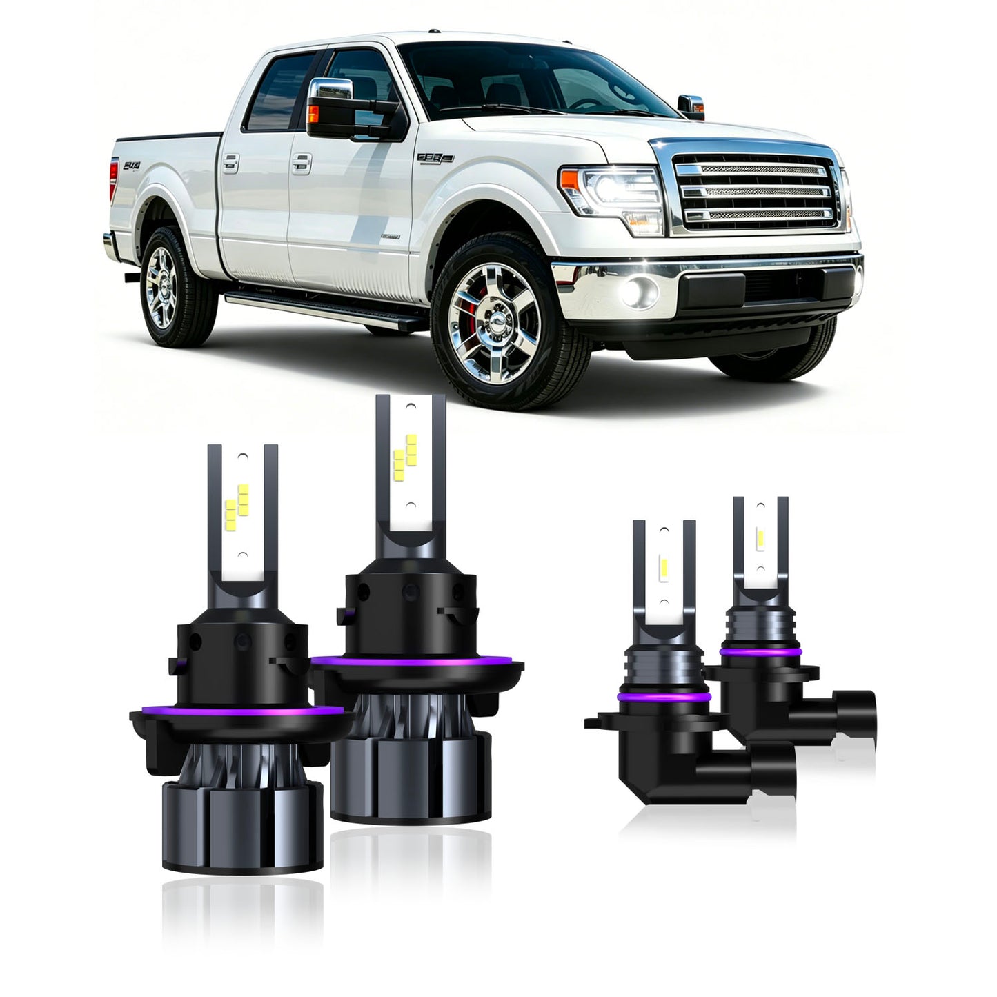 2004-2014 Ford F150 Complete LED Headlight & Fog Light Upgrade Kit | High Beam, Low Beam & Fog Combo (4-Pack)