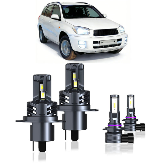 2001-2005 Toyota RAV4 Complete LED Headlight & Fog Light Upgrade Kit | High Beam, Low Beam & Fog Combo (4-Pack）