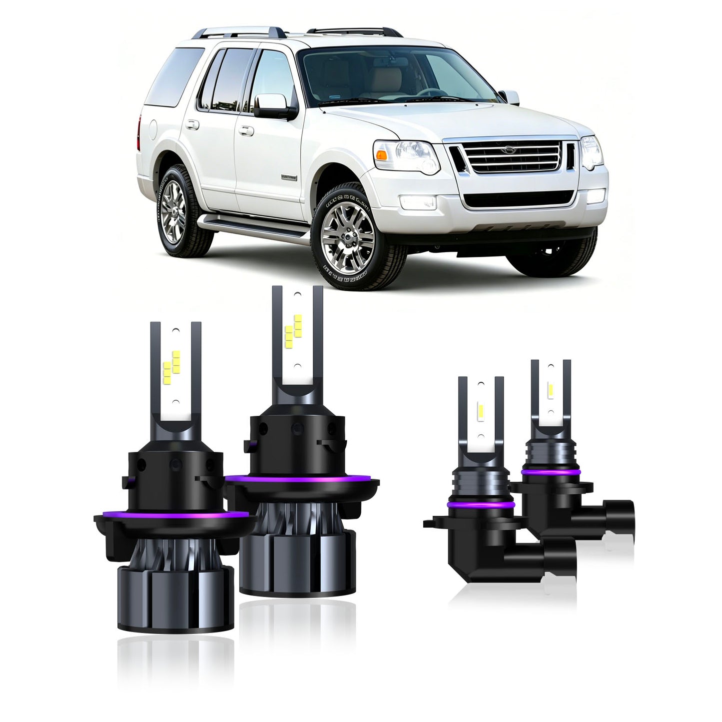 2006-2010 Ford Explorer Complete LED Headlight & Fog Light Upgrade Kit | High Beam, Low Beam & Fog Combo (4-Pack)