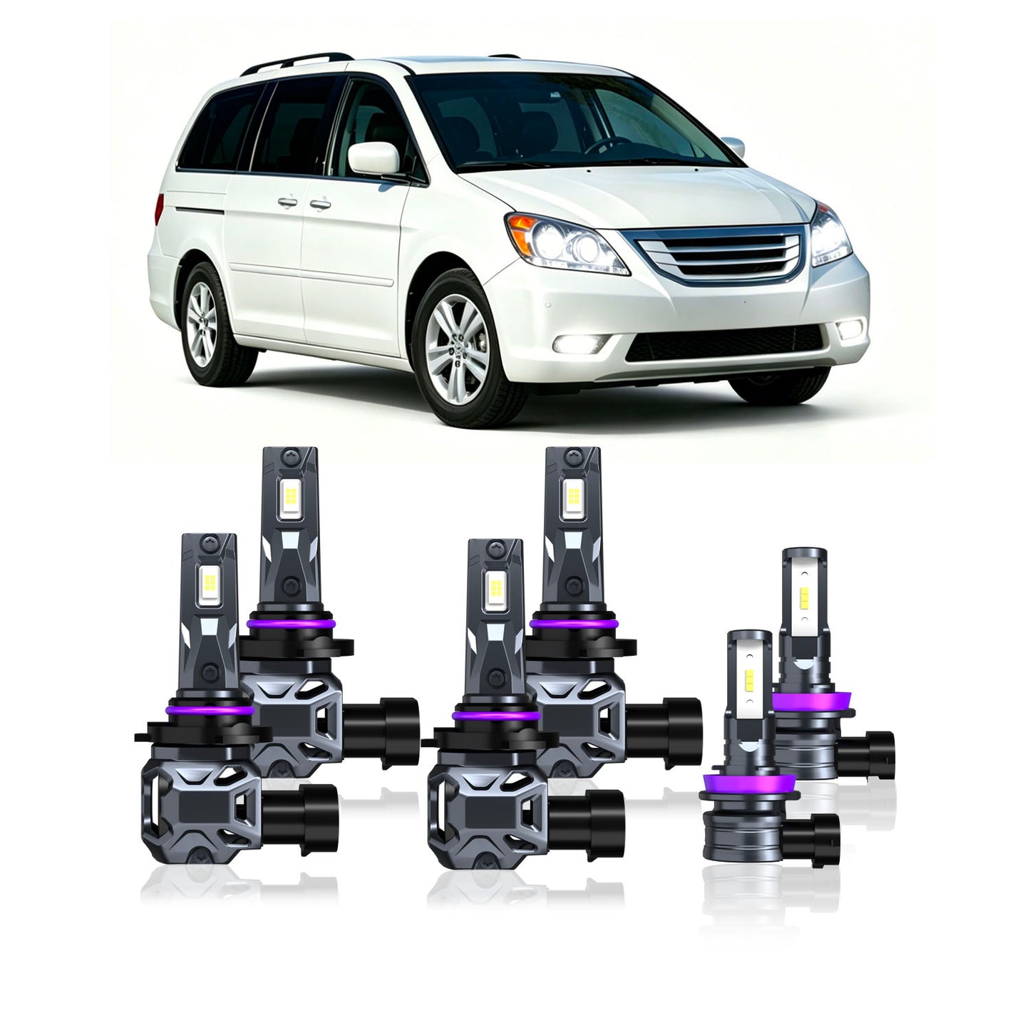 2005-2010 Honda Odyssey Complete LED Headlight & Fog Light Upgrade Kit | High Beam, Low Beam & Fog Combo (6-Pack）