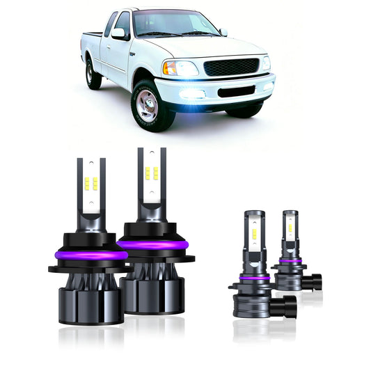 1997-1998 Ford F150 Complete LED Headlight & Fog Light Upgrade Kit | High Beam, Low Beam & Fog Combo (4-Pack）