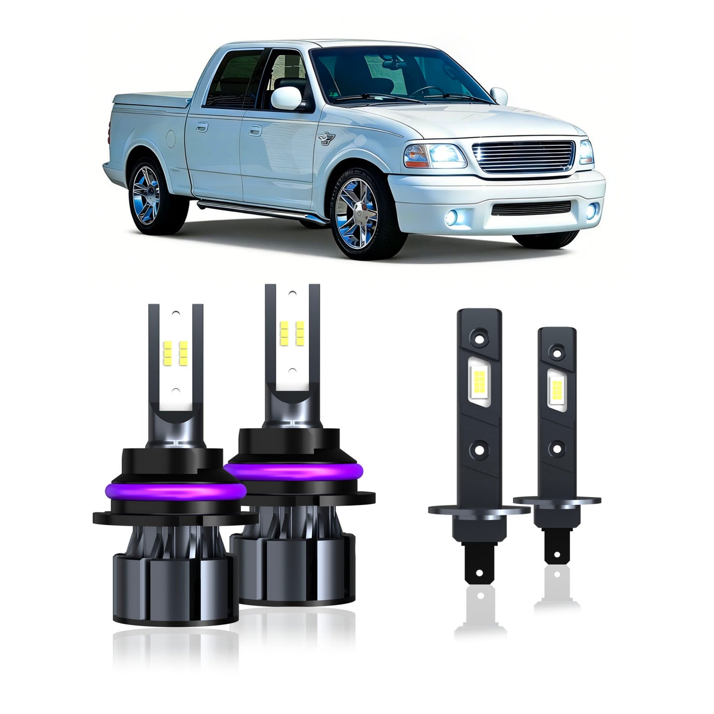 2000-2003 Ford F150 Harley Davidson Complete LED Headlight & Fog Light Upgrade Kit | High Beam, Low Beam & Fog Combo (4-Pack）