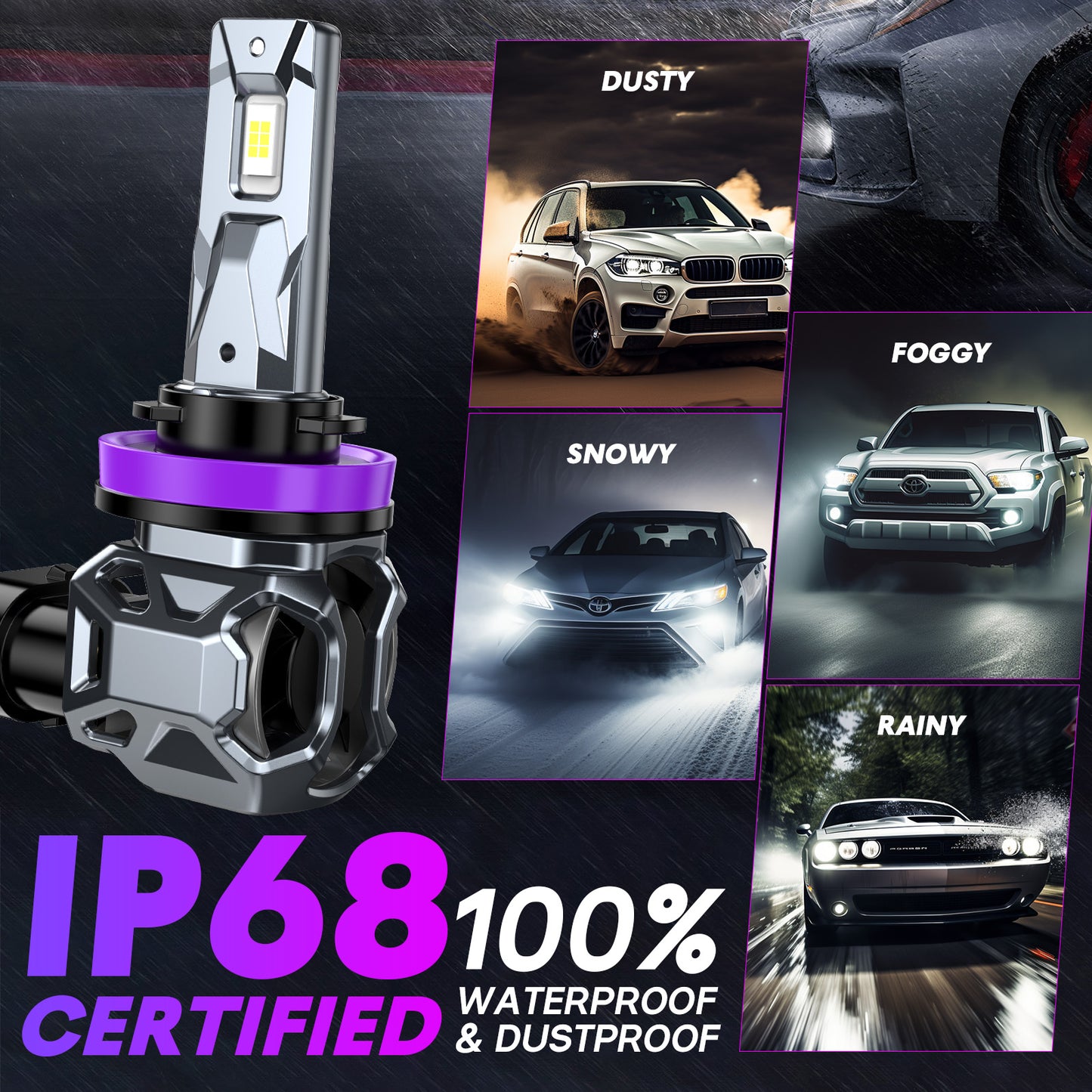 CARSPARKLE Q3 H11 Led Headlight Bulb 2025 Upgrade Chips 6000K Cool White All-in-one 30000Lm 40W Plug & Play