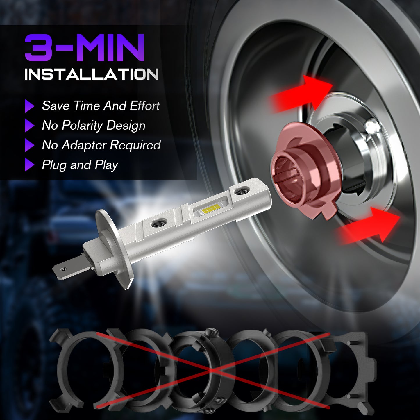 CARSPARKLE Q2 H1 Led Headlight Bulb 6000K Cool White Mini Size 25000Lm 30W Plug & Play